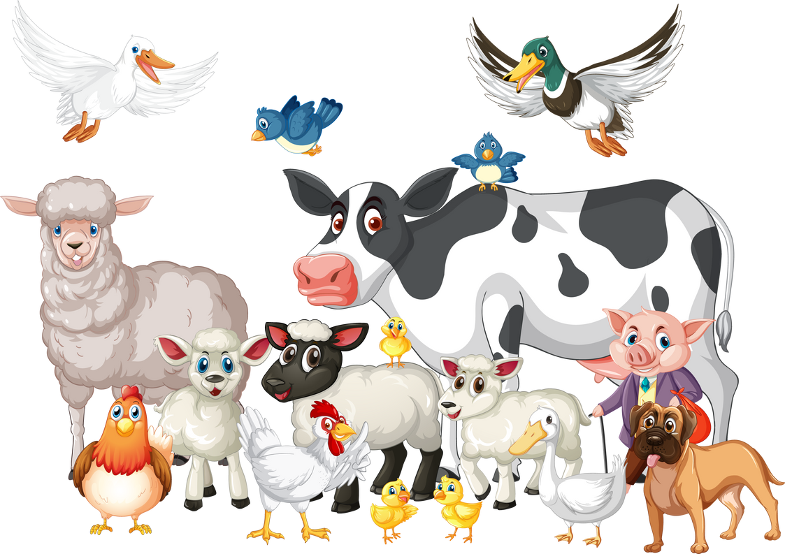 Group of Farm Animals Cartoon Character